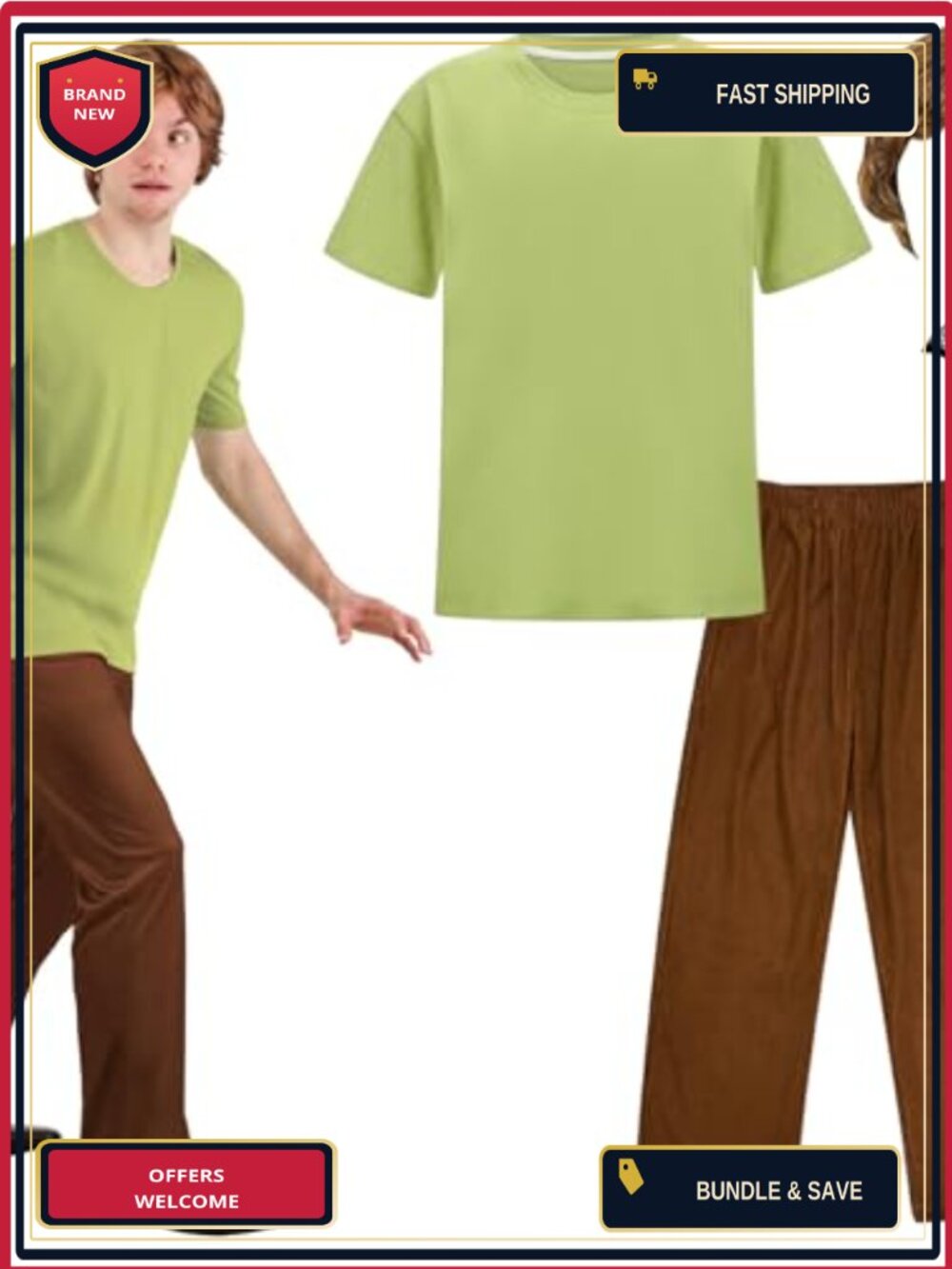 Mens Halloween Costume Retro Mystery Solver Cosplay Outfit Shirt Pants Wig